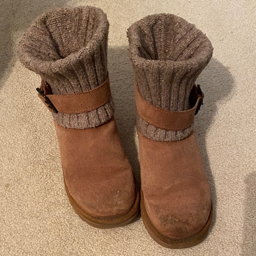 Ugg Cozy Brown Suede Boots with Knit Cuffs